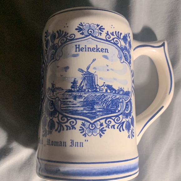 Uniquely Hand Painted Heineken Stein Mug Made in Holland by Blue Delft - Picture 2 of 4